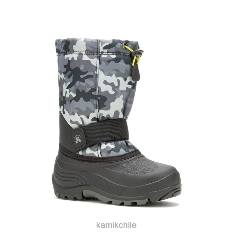 negro/carbón botas de invierno RJT4Z283 Kamik niños camuflaje cohete