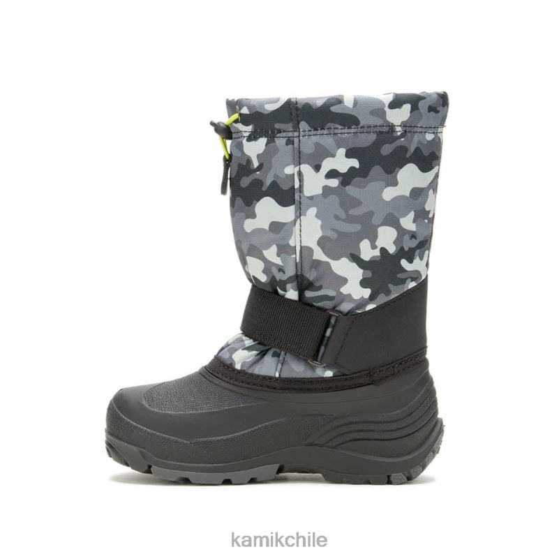 negro/carbón botas de invierno RJT4Z283 Kamik niños camuflaje cohete